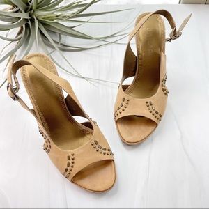 Unisa Leather High Heel Sandal with Bronze Studs